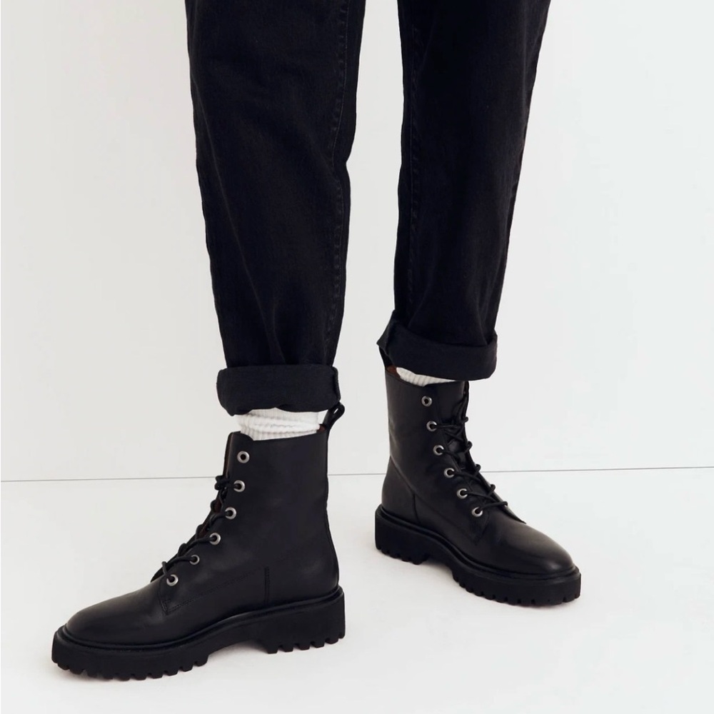 Madewell Rayna Black Leather Combat Boots Size 10 - Picture 2 of 4